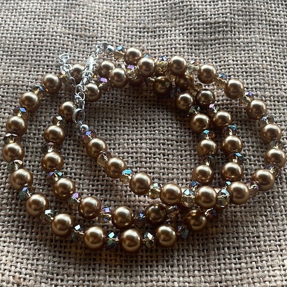Champagne Glass Pearl Necklace with Crystal spacers New Handmade - Picture 1 of 9